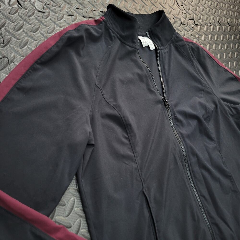 Z by Zella Zip Up Jacket Medium Black Burgundy Stripe Athletic Bomber
